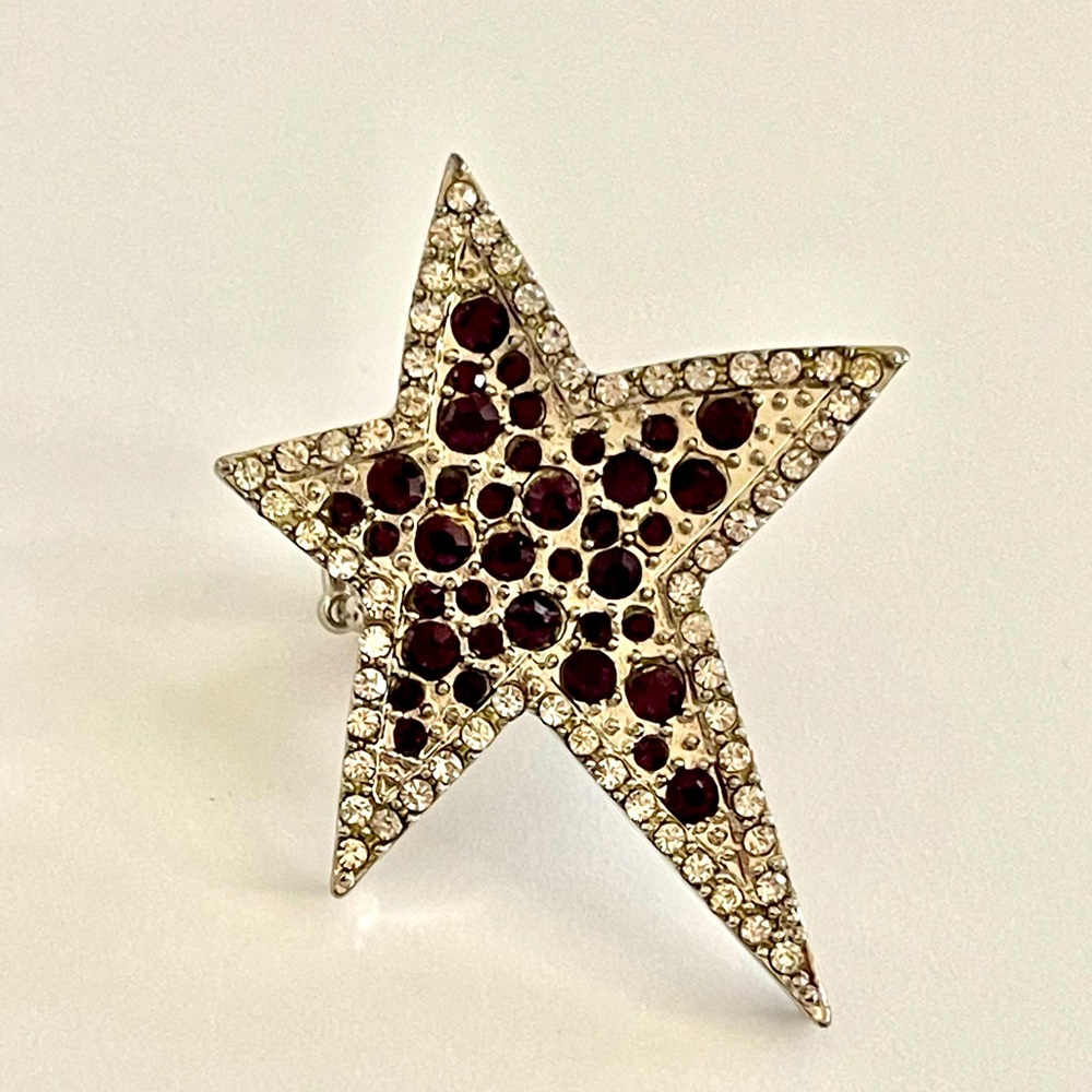 NEW Large Purple and White Rhinestone Star Ring